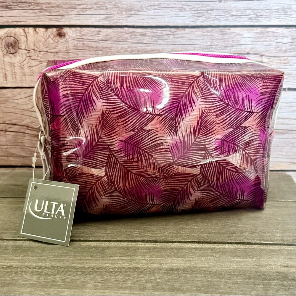 *Free with Purchase* Ulta Beauty Pink and Brown Leaf Feather Pattern Travel Bag